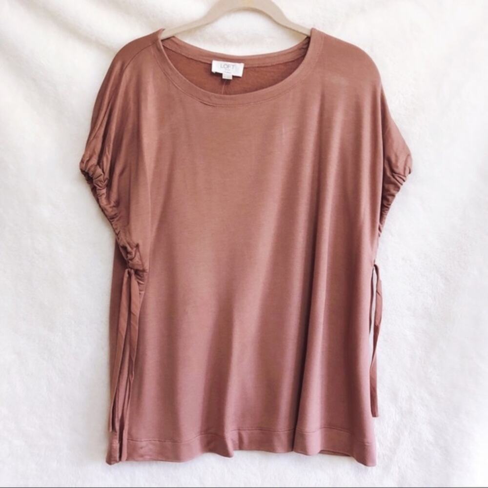 LOFT Lounge Rust Pink Super Soft Tie Sleeve Shirt